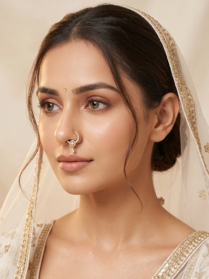 Gold-Toned Stone Studded NonPiercing Nose Ring for Women