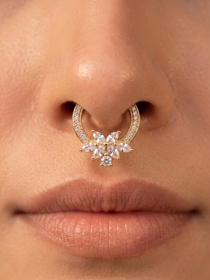 Gold-Toned Stone Studded Septum NonPiercing Nose Pin