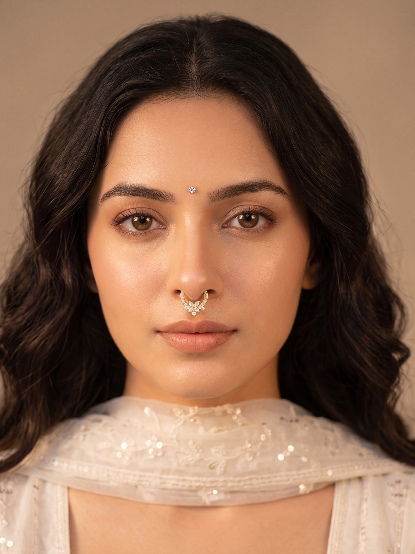 Gold-Toned Stone Studded Septum NonPiercing Nose Pin