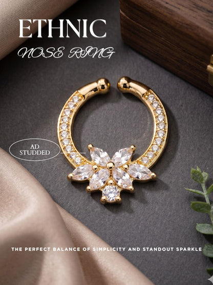 Gold-Toned Stone Studded Septum NonPiercing Nose Pin