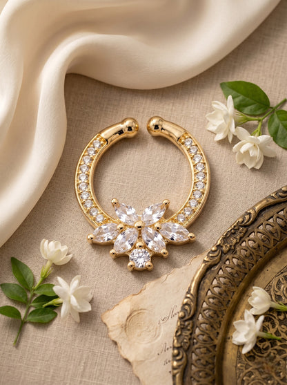 Gold-Toned Stone Studded Septum NonPiercing Nose Pin