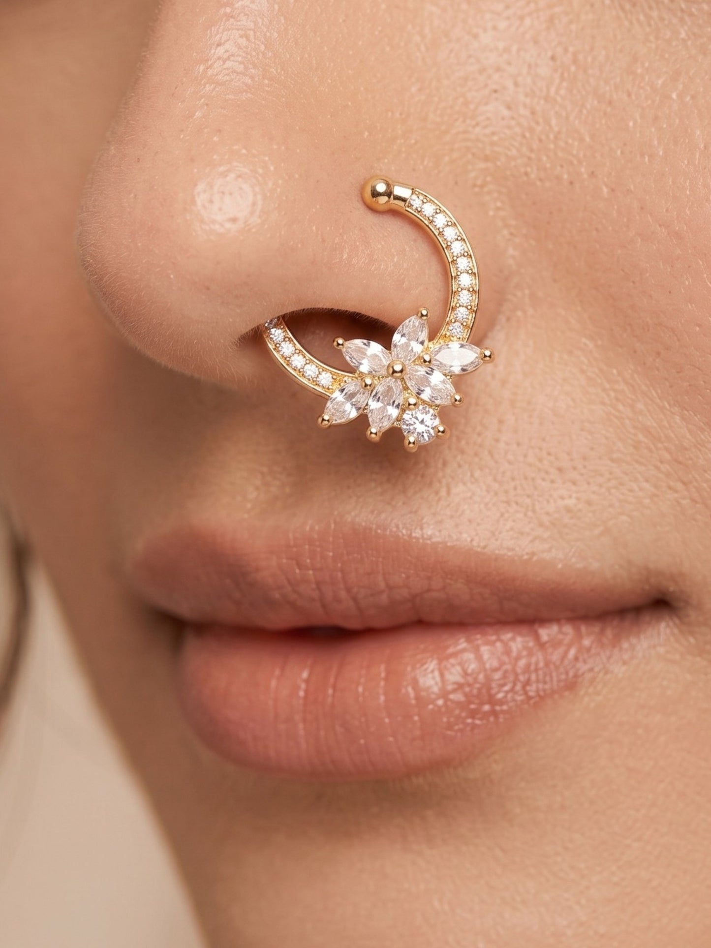 Gold-Toned Stone Studded NonPiercing Nose Ring for Women