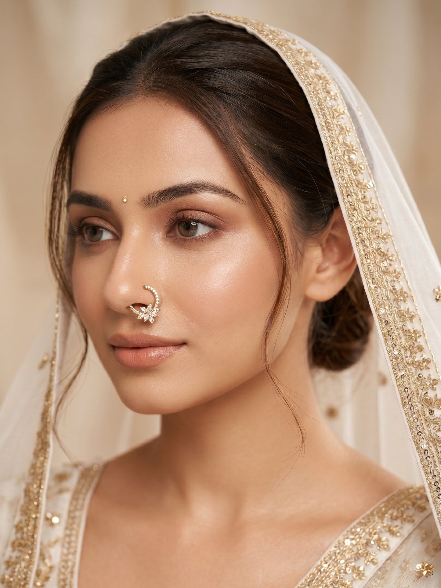 Gold-Toned Stone Studded NonPiercing Nose Ring for Women