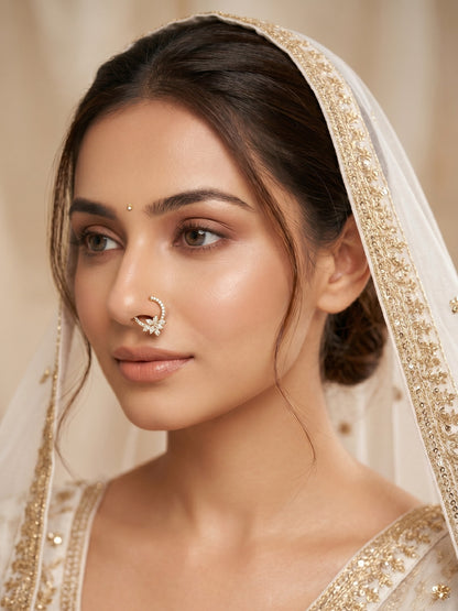 Gold-Toned Stone Studded NonPiercing Nose Ring for Women