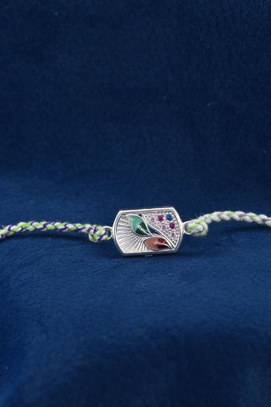 Sacred Love FLOWER Motif 925 Silver Rakhi