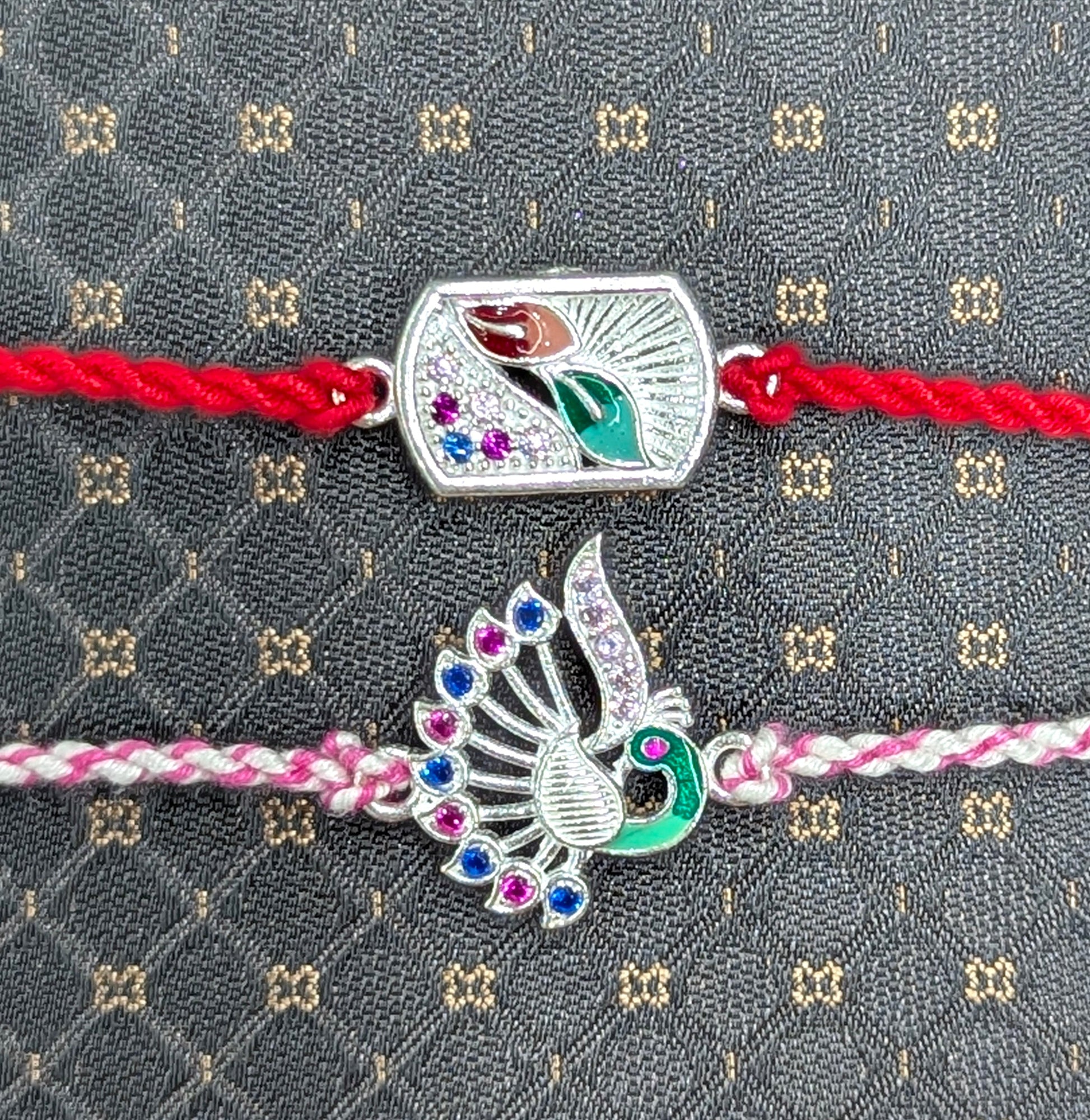 silver rakhi for Brother and Bhabhi