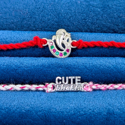 Ganesha and Cute Bhabhi Design 925 Silver Rakhi for Bhaiya and Bhabhi 
