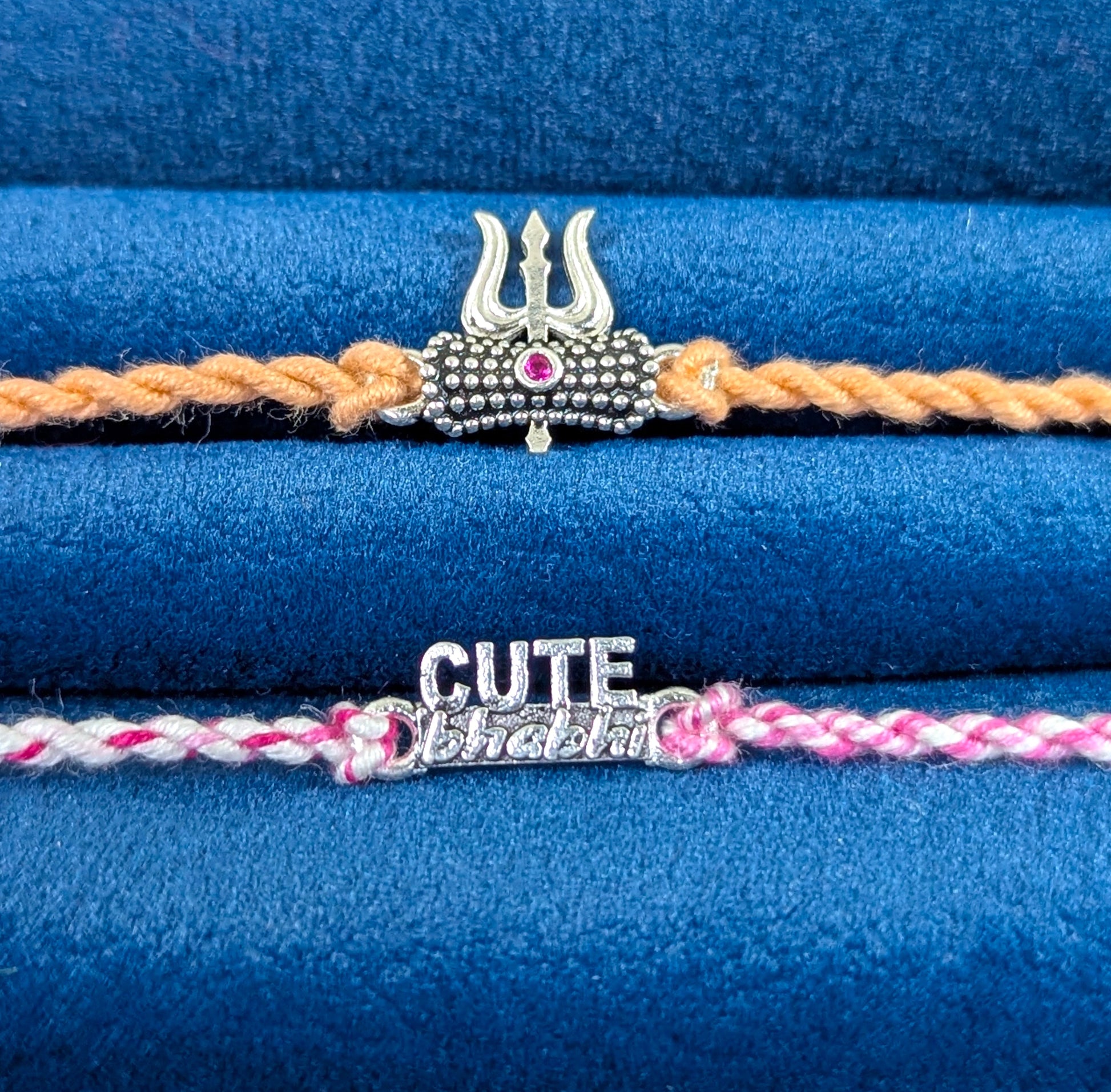 Trishul and Cute Bhabhi Design 925 Silver Rakhi for Bhai and Bhabhi 