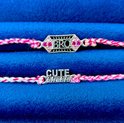 Bro and Cute Bhabhi Design 925 Silver Rakhi for Bhai and Bhabhi 