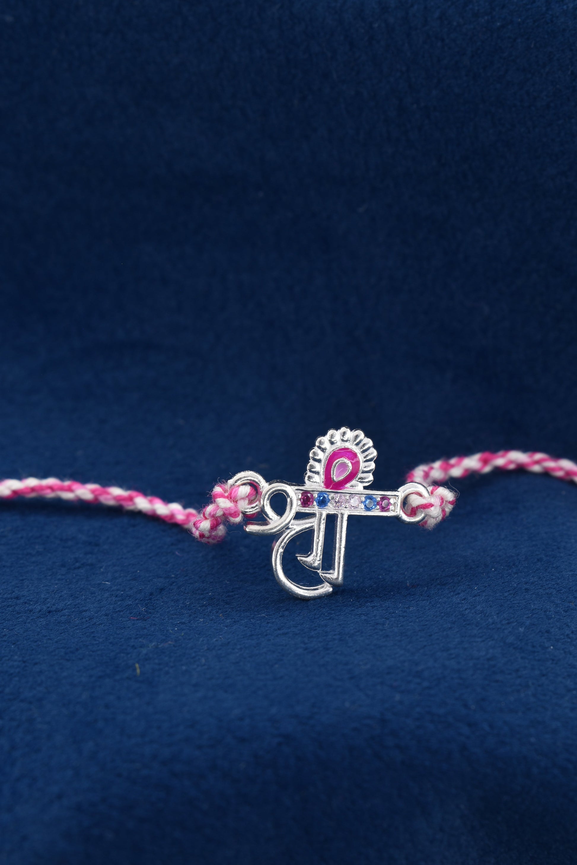 Adorned SHREE Keepsake, Brilliant 925 Silver Rakhi.