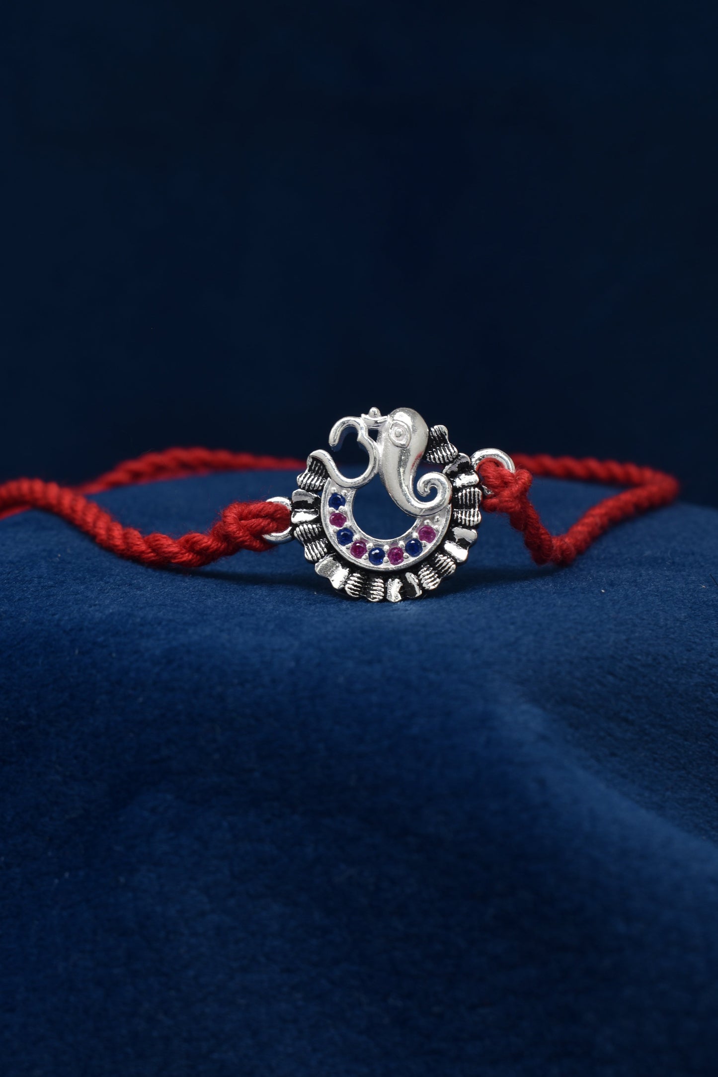 Wisdom's blessing, GANESHA VAKRATUND, pure 925 Silver Rakhi.