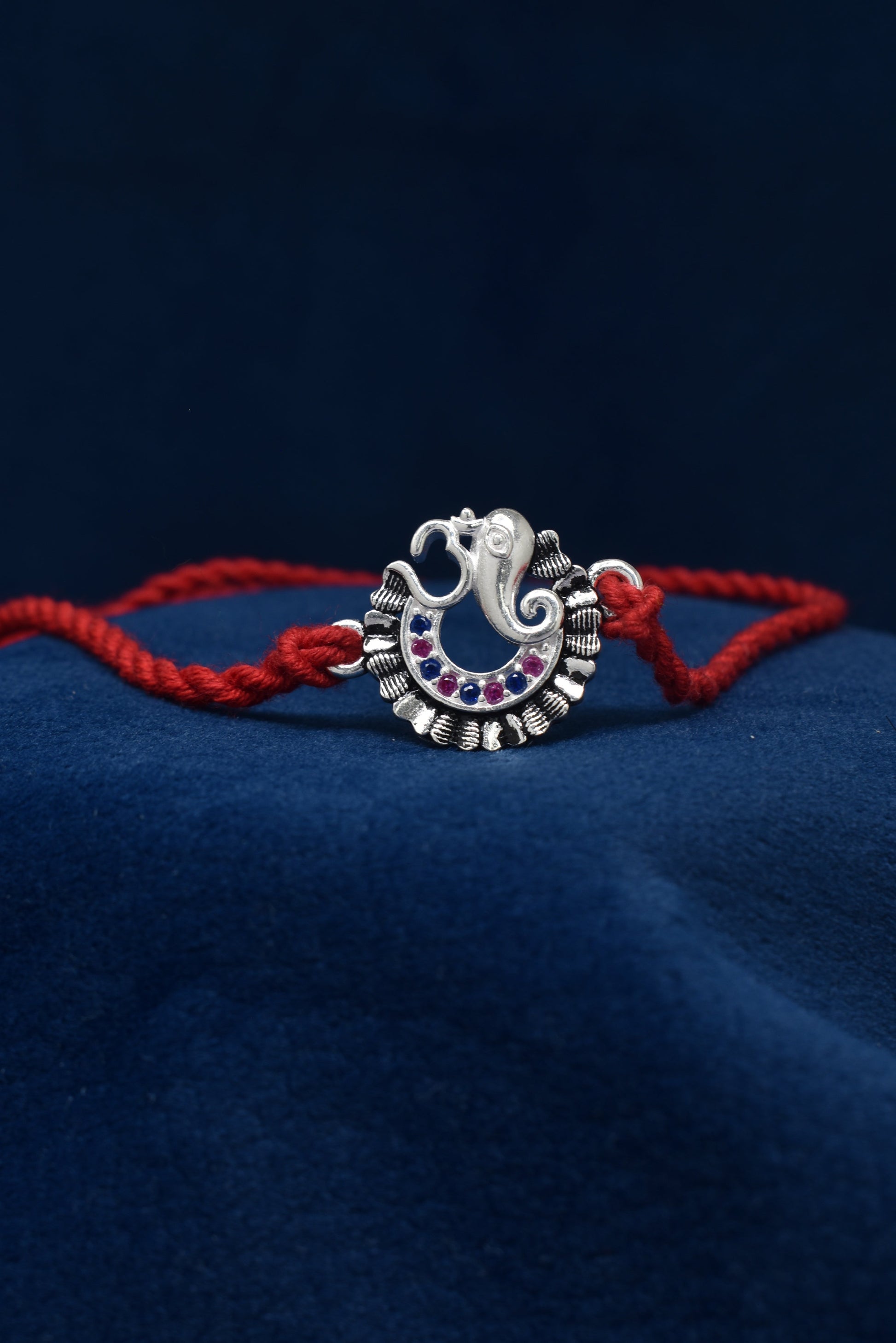 Wisdom's blessing, GANESHA VAKRATUND, pure 925 Silver Rakhi.