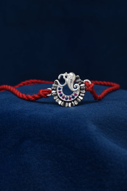 Wisdom's blessing, GANESHA VAKRATUND, pure 925 Silver Rakhi.