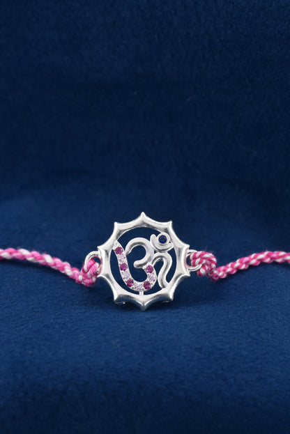 Meditative calm, OM inner peace 925 Silver Rakhi.