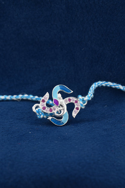 Symbolic **GANESH SWASTIKA** Protection 925 Silver Rakhi.