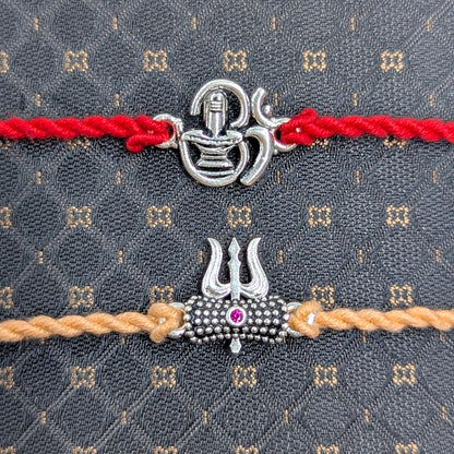 Shivling and Trishul Design 925 Silver Rakhi set of 2 