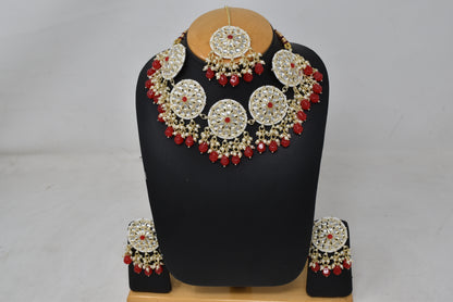 Alloy gold plated Red kundan with jeko pearl necklace choker set for women n girls