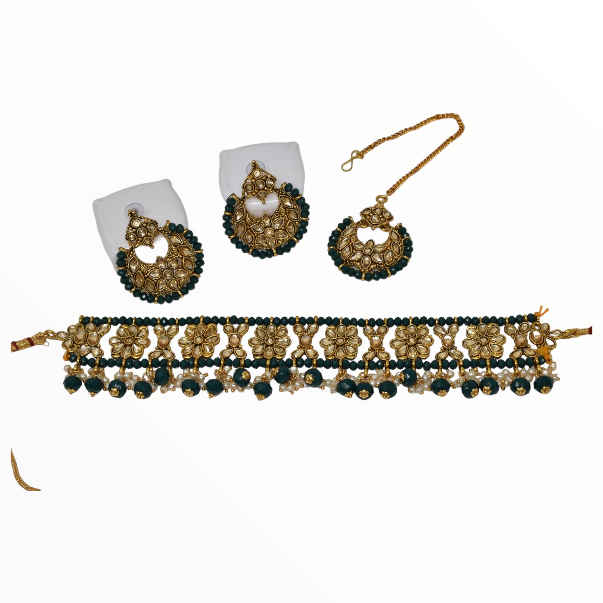 Alloy gold plated Jadau  kundan with Black pearl necklace choker set for women n girls
