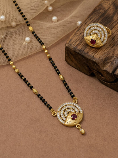 Meira Jewellery Gold Plated Mangalsutra and Ring Combo Set for Women, Black Bead Chain with Stone Studded Pendant & Matching Ring, Traditional Jewellery with Modern Touch for Wedding, Festivals-10