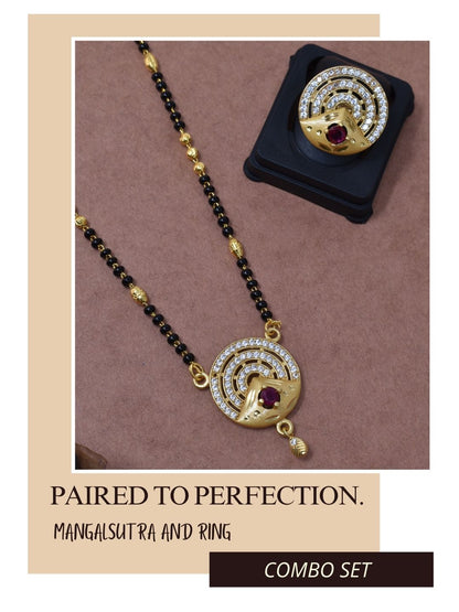 Meira Jewellery Gold Plated Mangalsutra and Ring Combo Set for Women, Black Bead Chain with Stone Studded Pendant & Matching Ring, Traditional Jewellery with Modern Touch for Wedding, Festivals-10