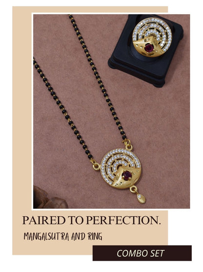Meira Jewellery Gold Plated Mangalsutra and Ring Combo Set for Women, Black Bead Chain with Stone Studded Pendant & Matching Ring, Traditional Jewellery with Modern Touch for Wedding, Festivals-12