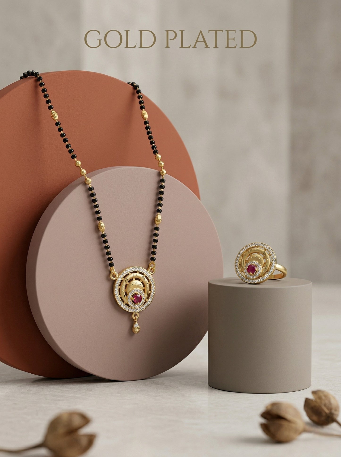 Meira Jewellery Gold Plated Mangalsutra and Ring Combo Set for Women, Black Bead Chain with Stone Studded Pendant & Matching Ring, Traditional Jewellery with Modern Touch for Wedding, Festivals-13