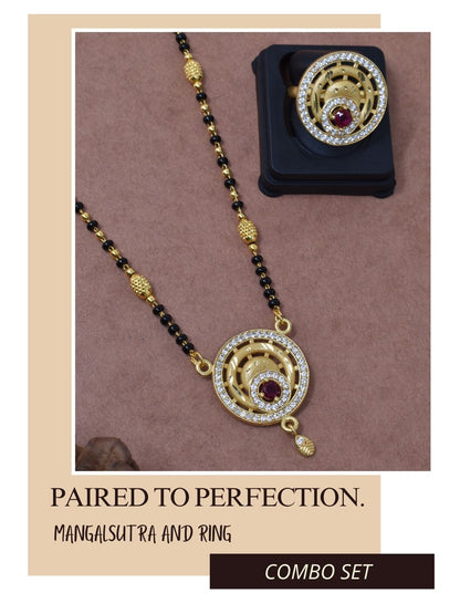 Meira Jewellery Gold Plated Mangalsutra and Ring Combo Set for Women, Black Bead Chain with Stone Studded Pendant & Matching Ring, Traditional Jewellery with Modern Touch for Wedding, Festivals-14