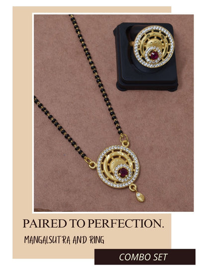Meira Jewellery Gold Plated Mangalsutra and Ring Combo Set for Women, Black Bead Chain with Stone Studded Pendant & Matching Ring, Traditional Jewellery with Modern Touch for Wedding, Festivals-15