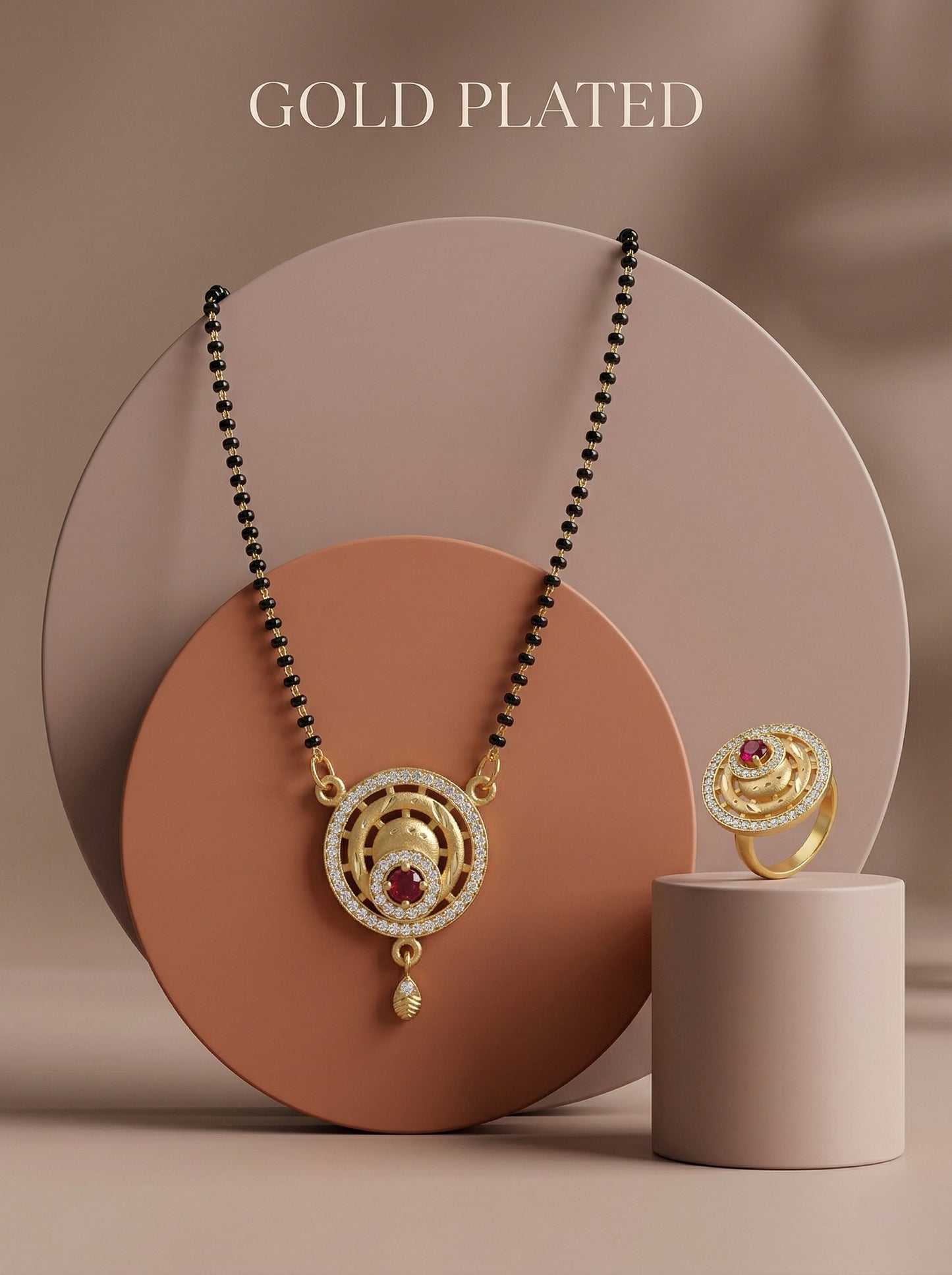 Meira Jewellery Gold Plated Mangalsutra and Ring Combo Set for Women, Black Bead Chain with Stone Studded Pendant & Matching Ring, Traditional Jewellery with Modern Touch for Wedding, Festivals-15