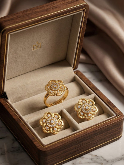 Gold-Toned Earrings and Ring Combo Set with Premium Sparkling Stone Finish for Women & Girls