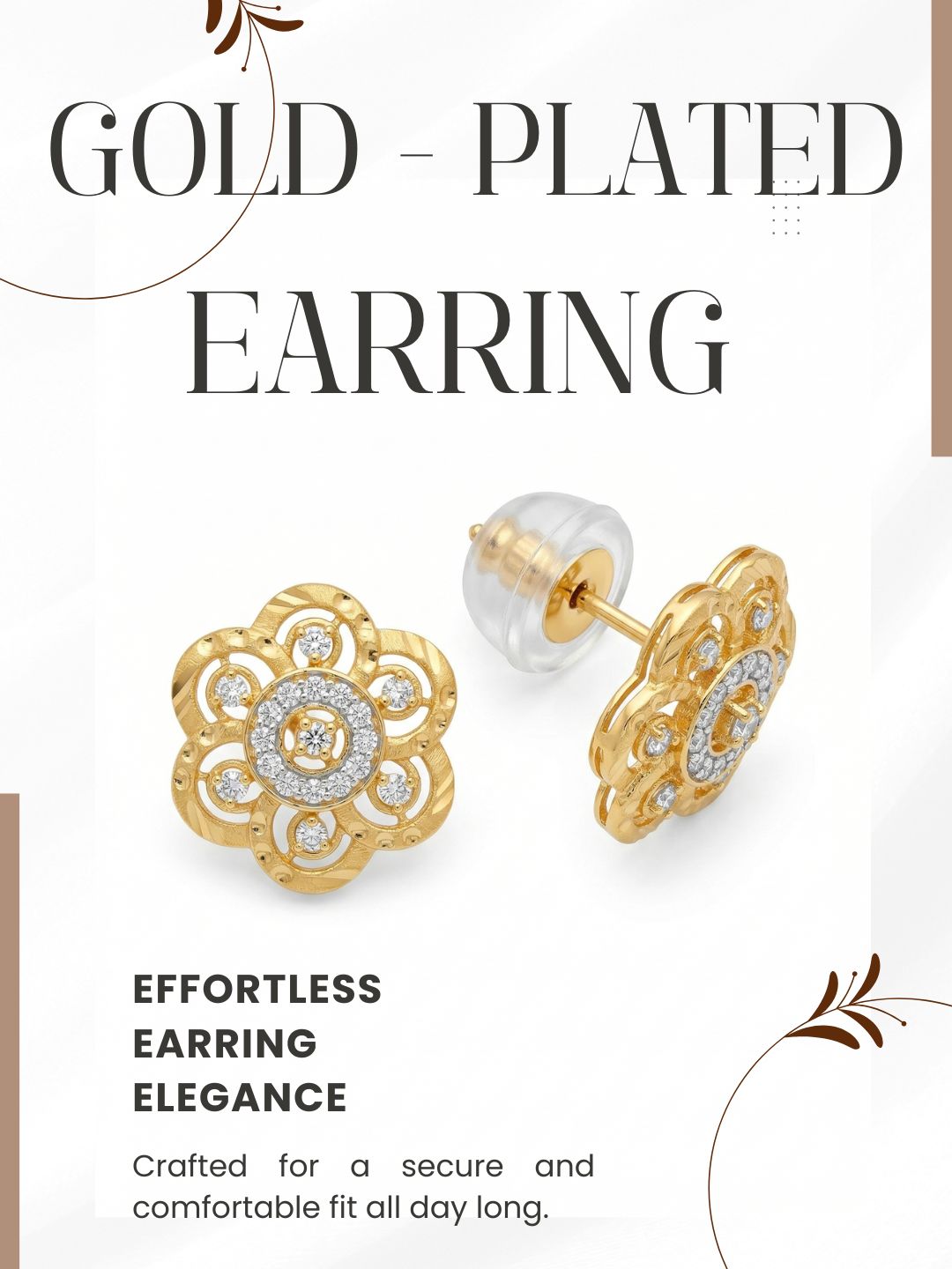 Gold-Toned Earrings and Ring Combo Set with Premium Sparkling Stone Finish for Women & Girls