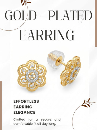 Gold-Toned Earrings and Ring Combo Set with Premium Sparkling Stone Finish for Women & Girls