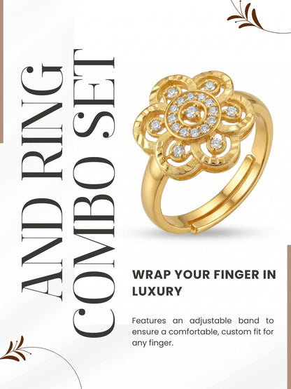 Gold-Toned Earrings and Ring Combo Set with Premium Sparkling Stone Finish for Women & Girls