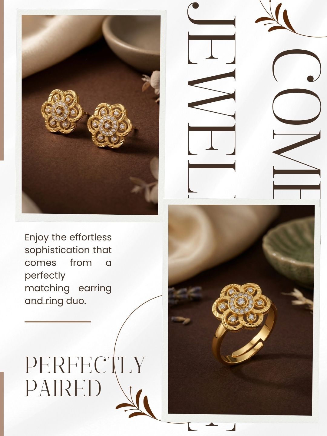 Gold-Toned Earrings and Ring Combo Set with Premium Sparkling Stone Finish for Women & Girls