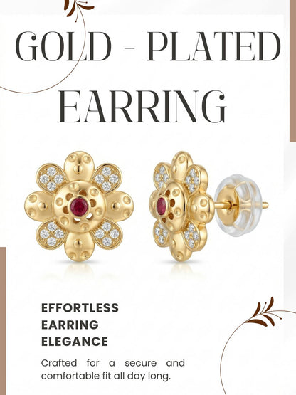Gold-Toned Earrings and Ring Combo Set with Premium Sparkling Stone Finish for Women & Girls