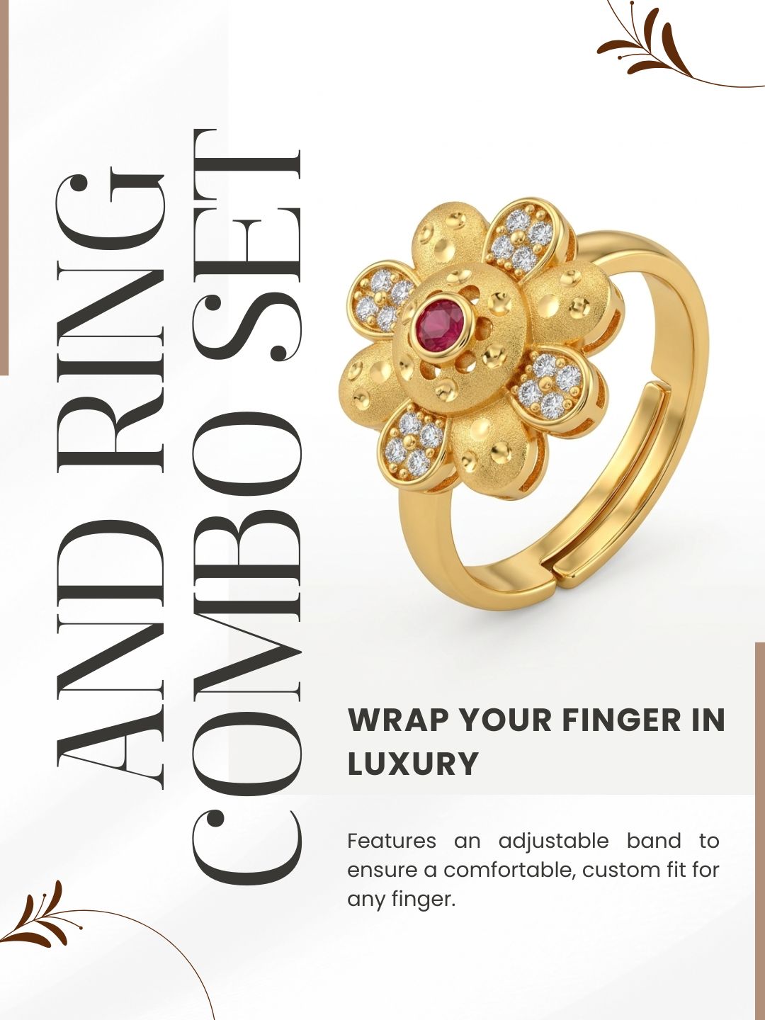 Gold-Toned Earrings and Ring Combo Set with Premium Sparkling Stone Finish for Women & Girls