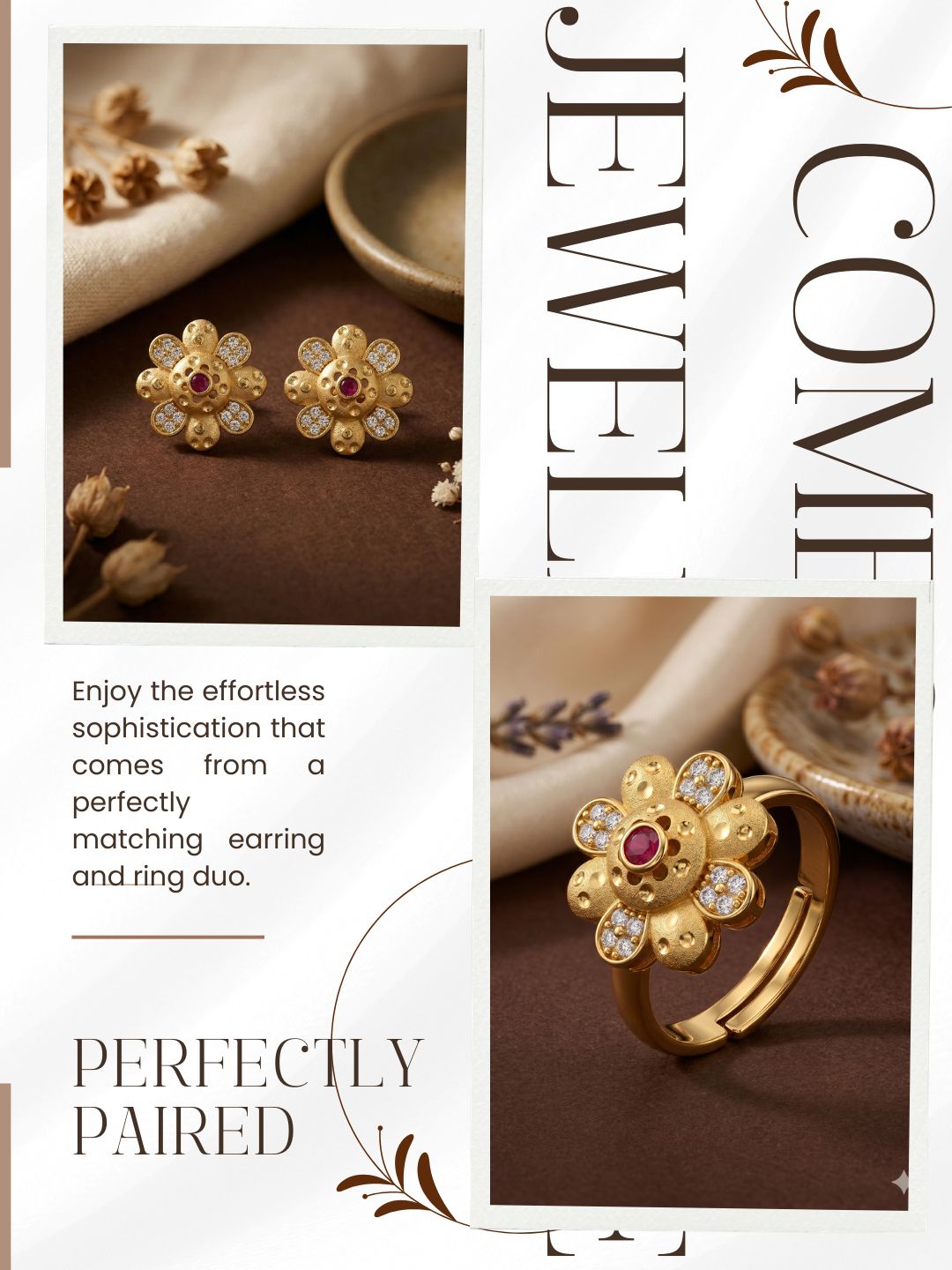 Gold-Toned Earrings and Ring Combo Set with Premium Sparkling Stone Finish for Women & Girls