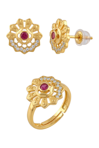 Gold-Toned Earrings and Ring Combo Set with Premium Sparkling Stone Finish for Women & Girls