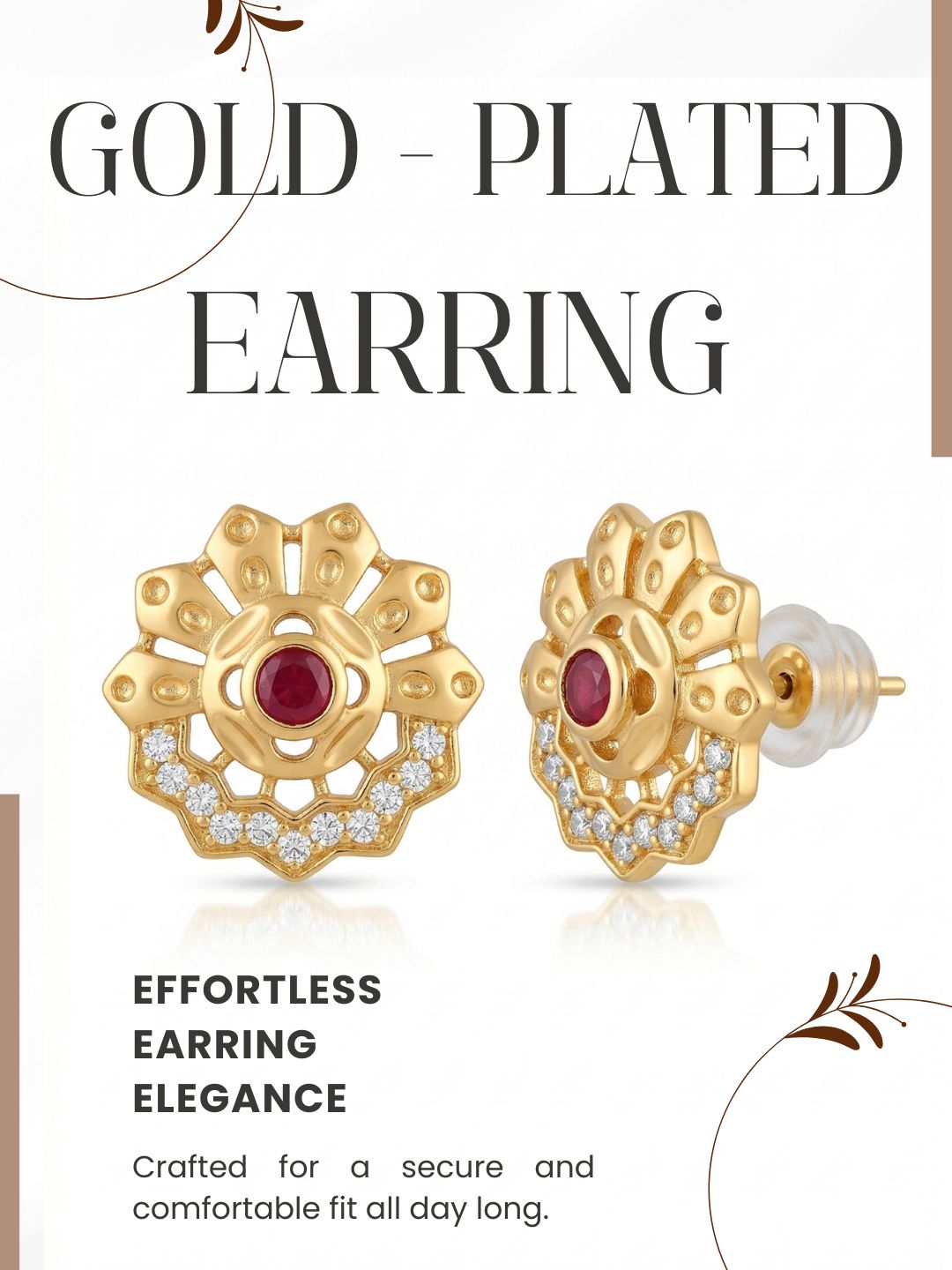 Gold-Toned Earrings and Ring Combo Set with Premium Sparkling Stone Finish for Women & Girls