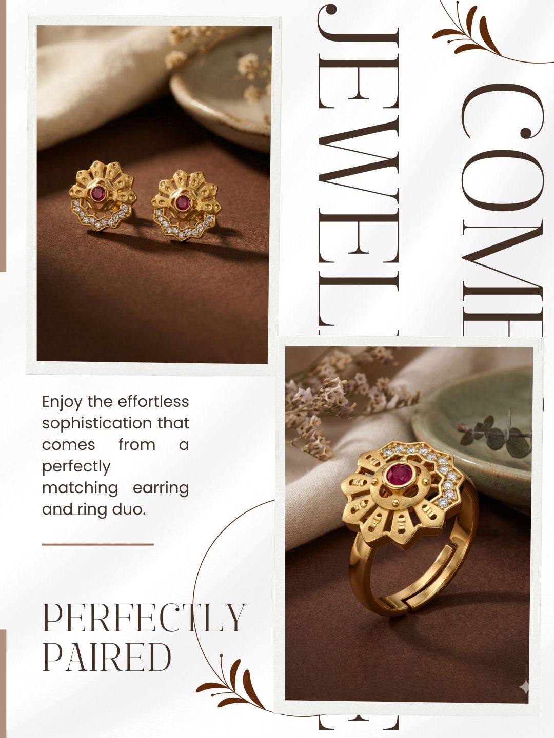 Gold-Toned Earrings and Ring Combo Set with Premium Sparkling Stone Finish for Women & Girls