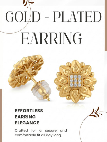 Gold-Toned Earrings and Ring Combo Set with Premium Sparkling Stone Finish for Women & Girls