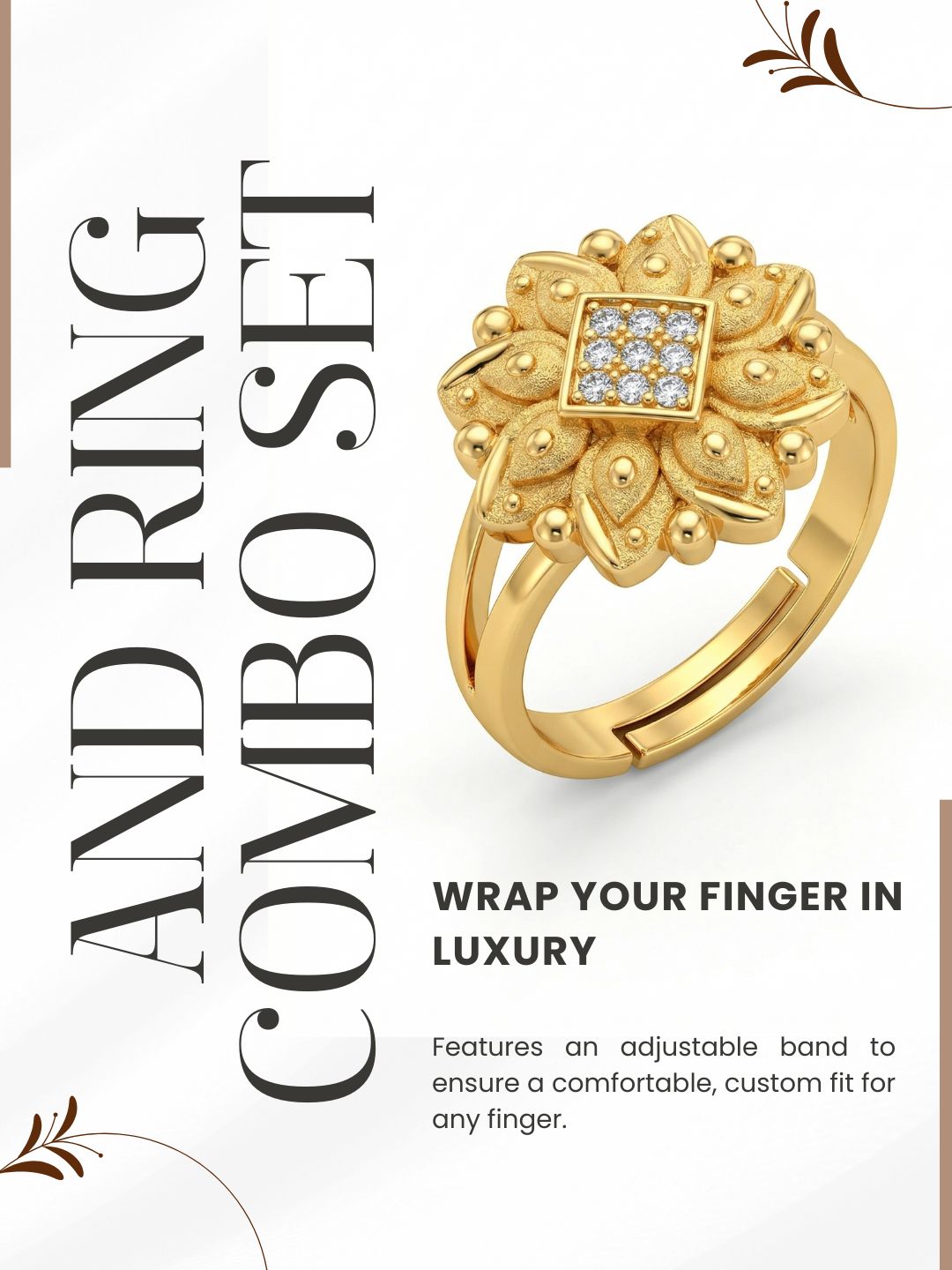 Gold-Toned Earrings and Ring Combo Set with Premium Sparkling Stone Finish for Women & Girls