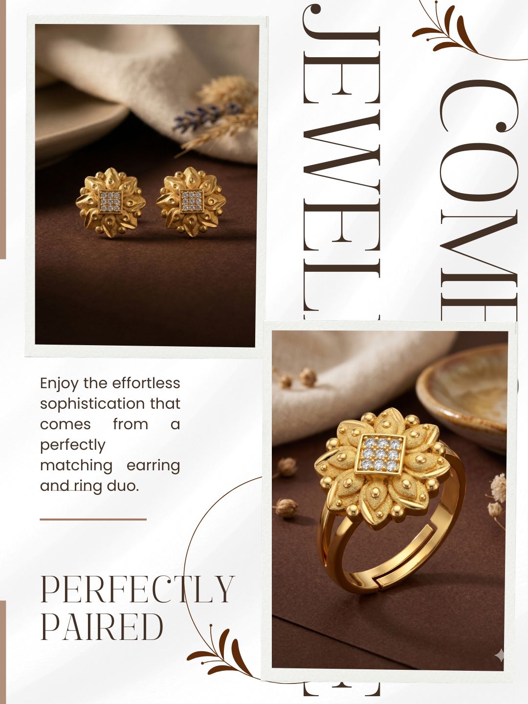 Gold-Toned Earrings and Ring Combo Set with Premium Sparkling Stone Finish for Women & Girls