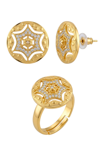 Gold-Toned Earrings and Ring Combo Set with Premium Sparkling Stone Finish for Women & Girls
