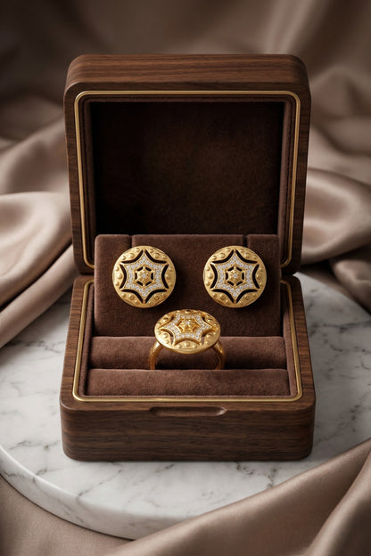 Gold-Toned Earrings and Ring Combo Set with Premium Sparkling Stone Finish for Women & Girls