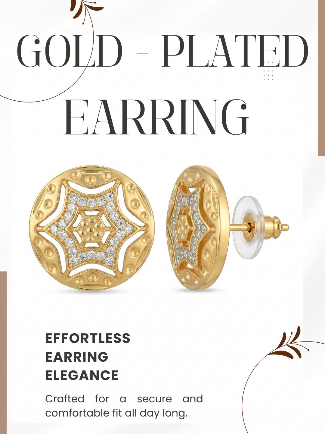 Gold-Toned Earrings and Ring Combo Set with Premium Sparkling Stone Finish for Women & Girls