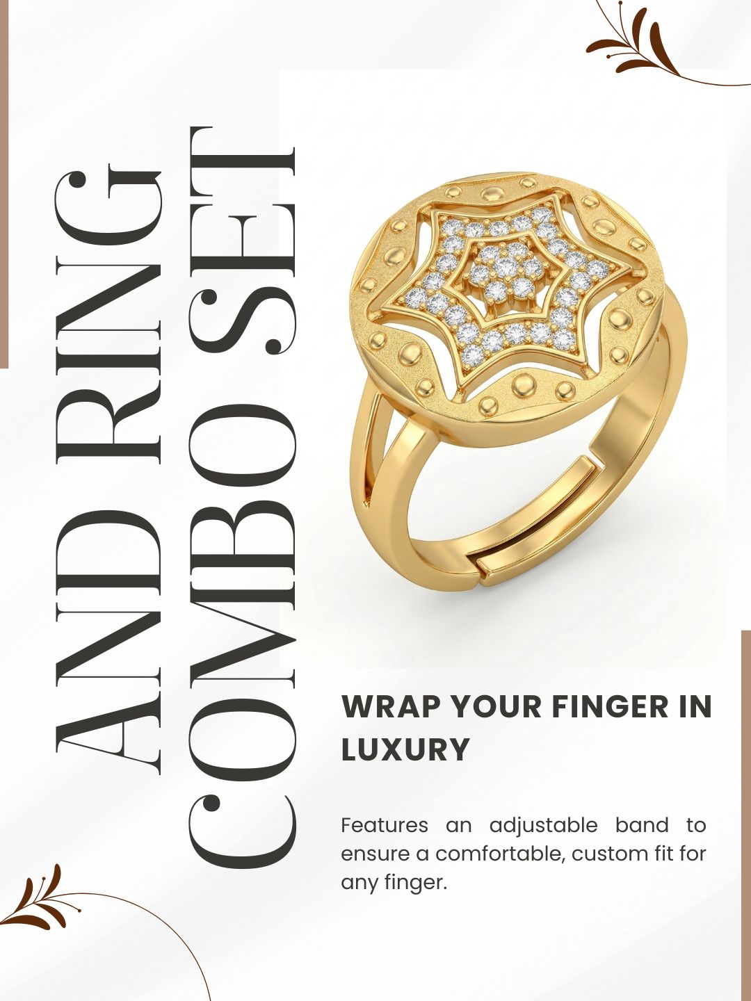 Gold-Toned Earrings and Ring Combo Set with Premium Sparkling Stone Finish for Women & Girls