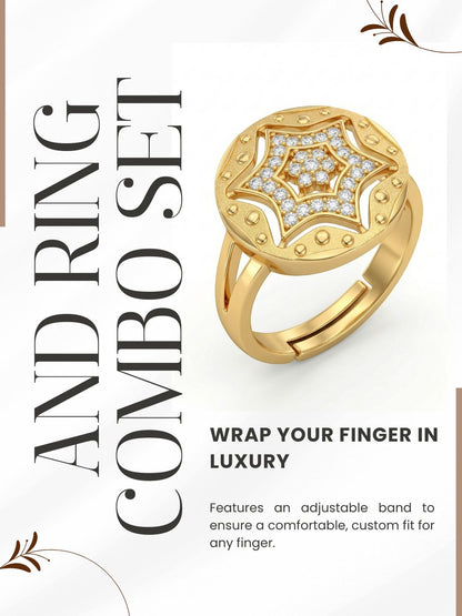 Gold-Toned Earrings and Ring Combo Set with Premium Sparkling Stone Finish for Women & Girls