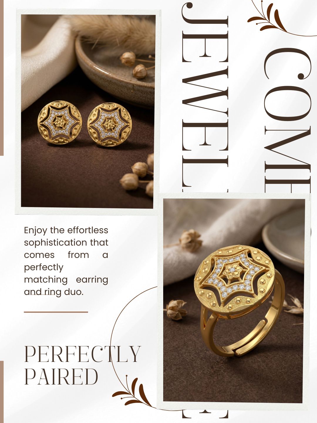 Gold-Toned Earrings and Ring Combo Set with Premium Sparkling Stone Finish for Women & Girls