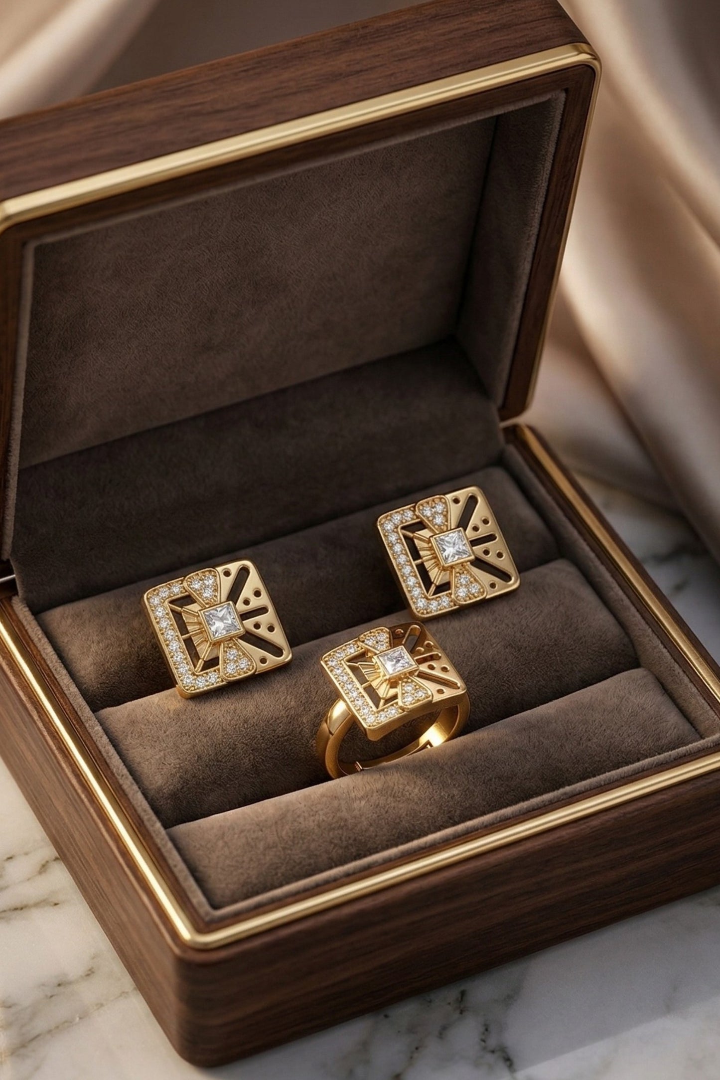 Gold-Toned Earrings and Ring Combo Set with Premium Sparkling Stone Finish for Women & Girls